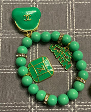 Load image into Gallery viewer, Green &amp; gold designer inspired beaded bracelets set of 2
