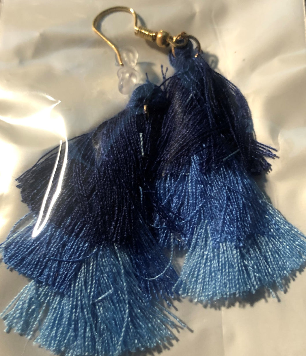 Tassel Earrings- Tri-colored blue